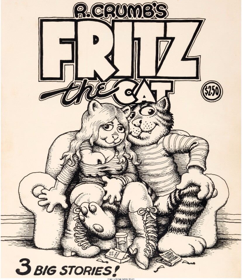 Original cover art by Robert Crumb for his underground comic classic Fritz the Cat sold for $717,000 at Heritage Auctions' Comics & Comic Art Auction in New York