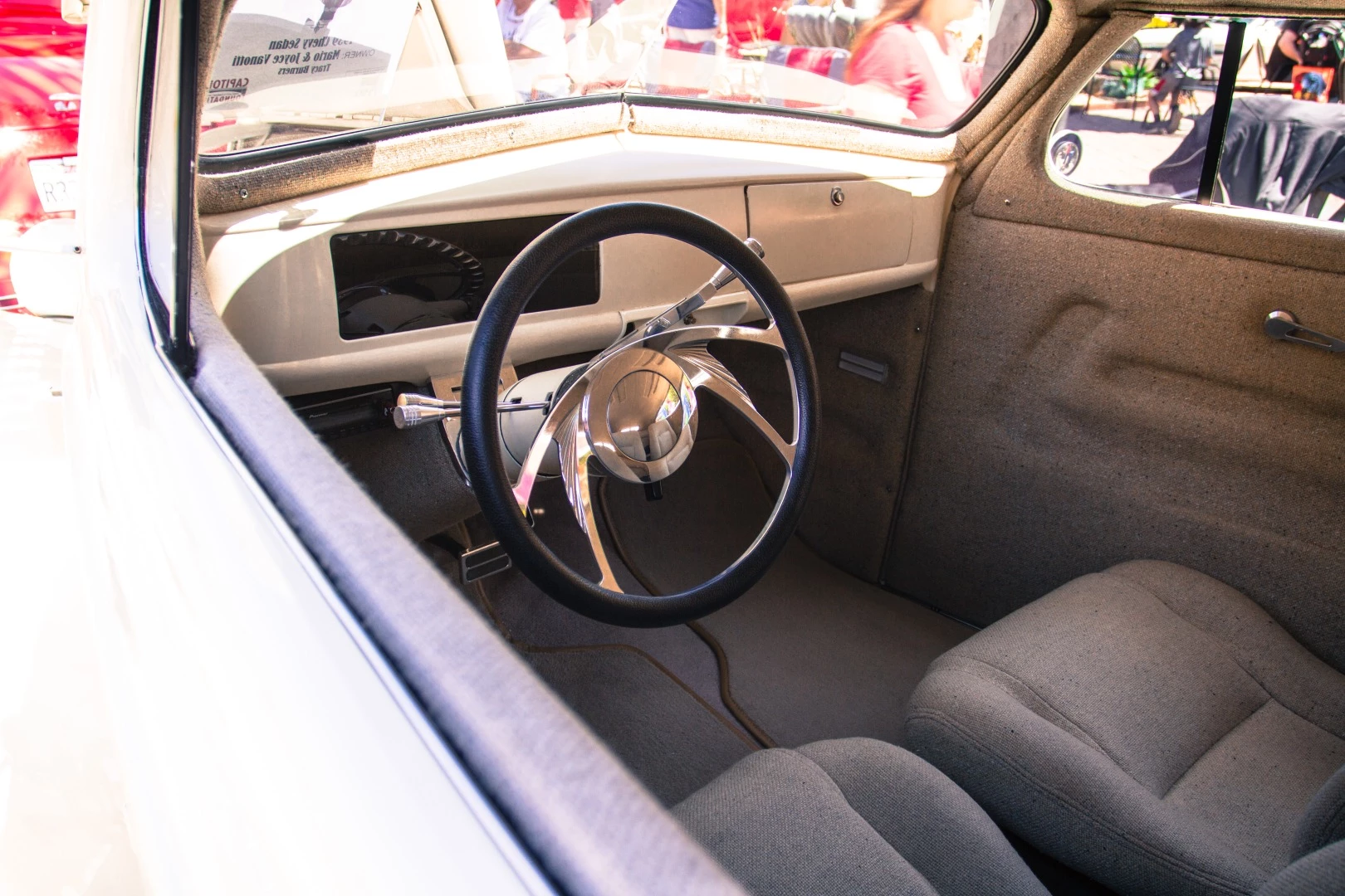 ... and then you look inside the 1939 Chevy Sedan, it's still clean, but boasts an LED dash!