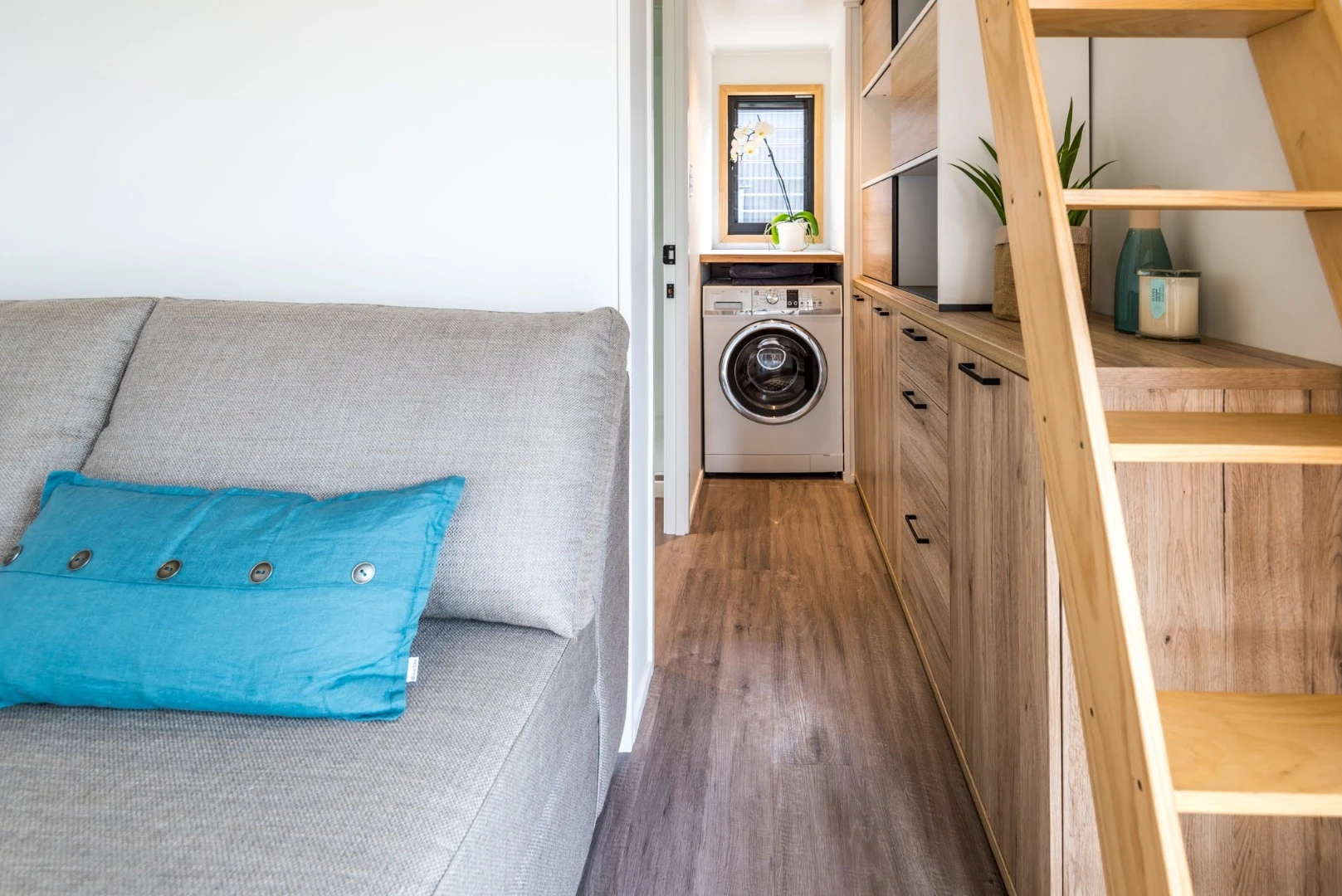 European laundry sits at the end of the hallway
