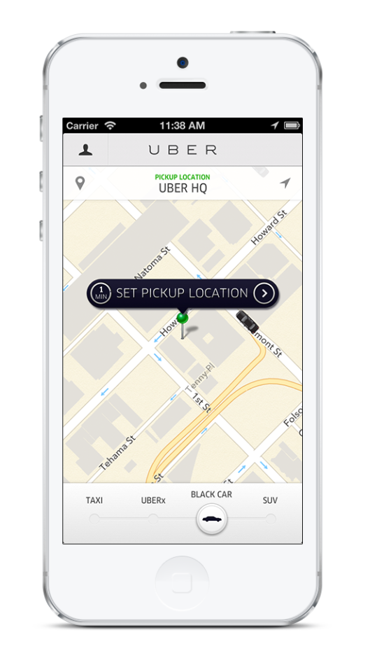 The Uber taxi app for iPhone and Android.