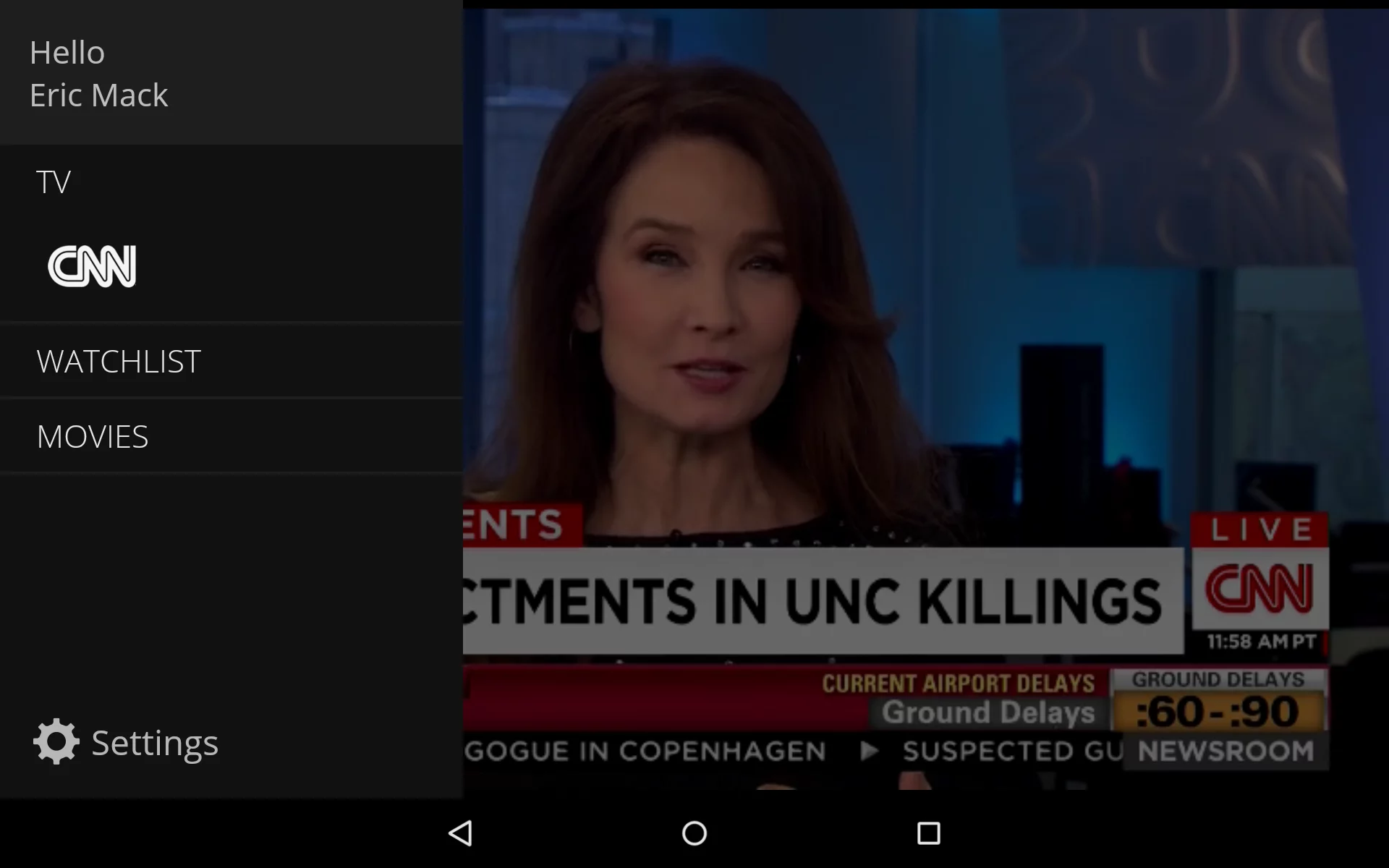 Sling TV's settings fly in