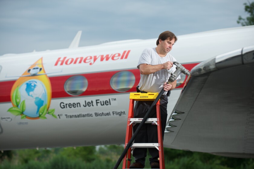 Honeywell have experimented with biofuels made from camelina, jatropha and algae in sixteen biofuel test flights so far