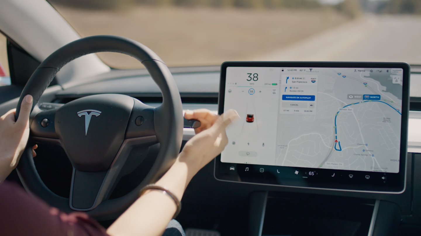 Tesla's Navigate with Autopilot will see the vehicle change lanes automatically, though only after the driver okays it with a tug of the turn stalk to ensure they are paying attention