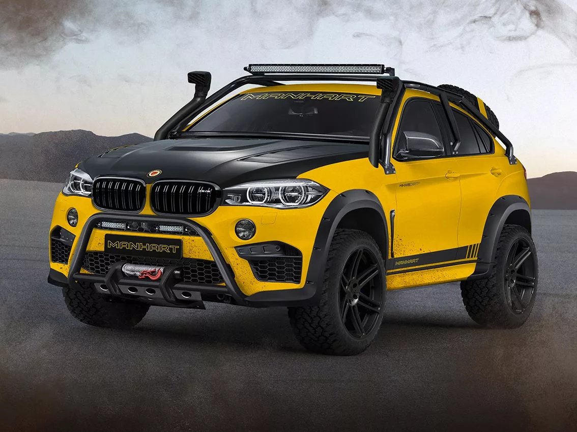 The Manhart MHX6 Dirt² Concept. Boasting a 900-hp 4.4-liter twin turbo V8 and a rally-style exterior, the MHX6 is setup for extreme off-roading