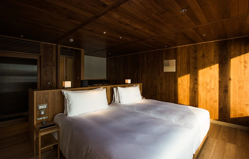 Morning light shines through to the bedroom on-board the Guntu