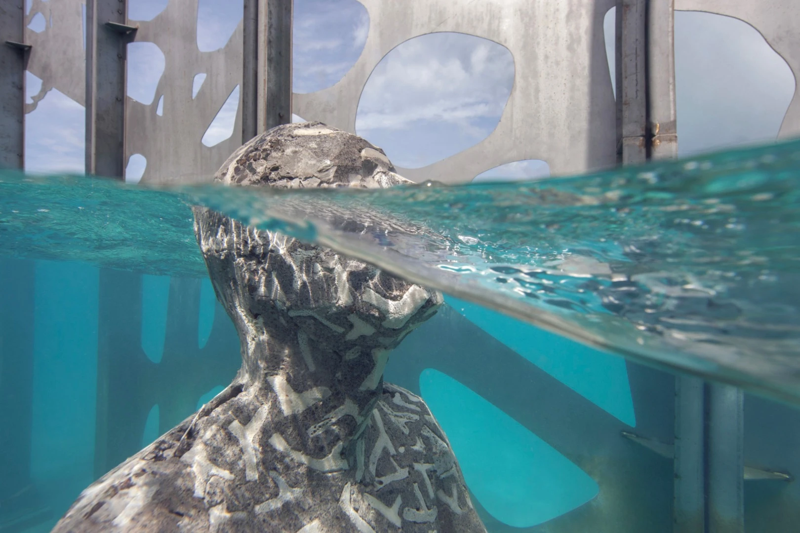 The middle tidal level sculptures are sometimes exposed above the water line and sometimes submerged