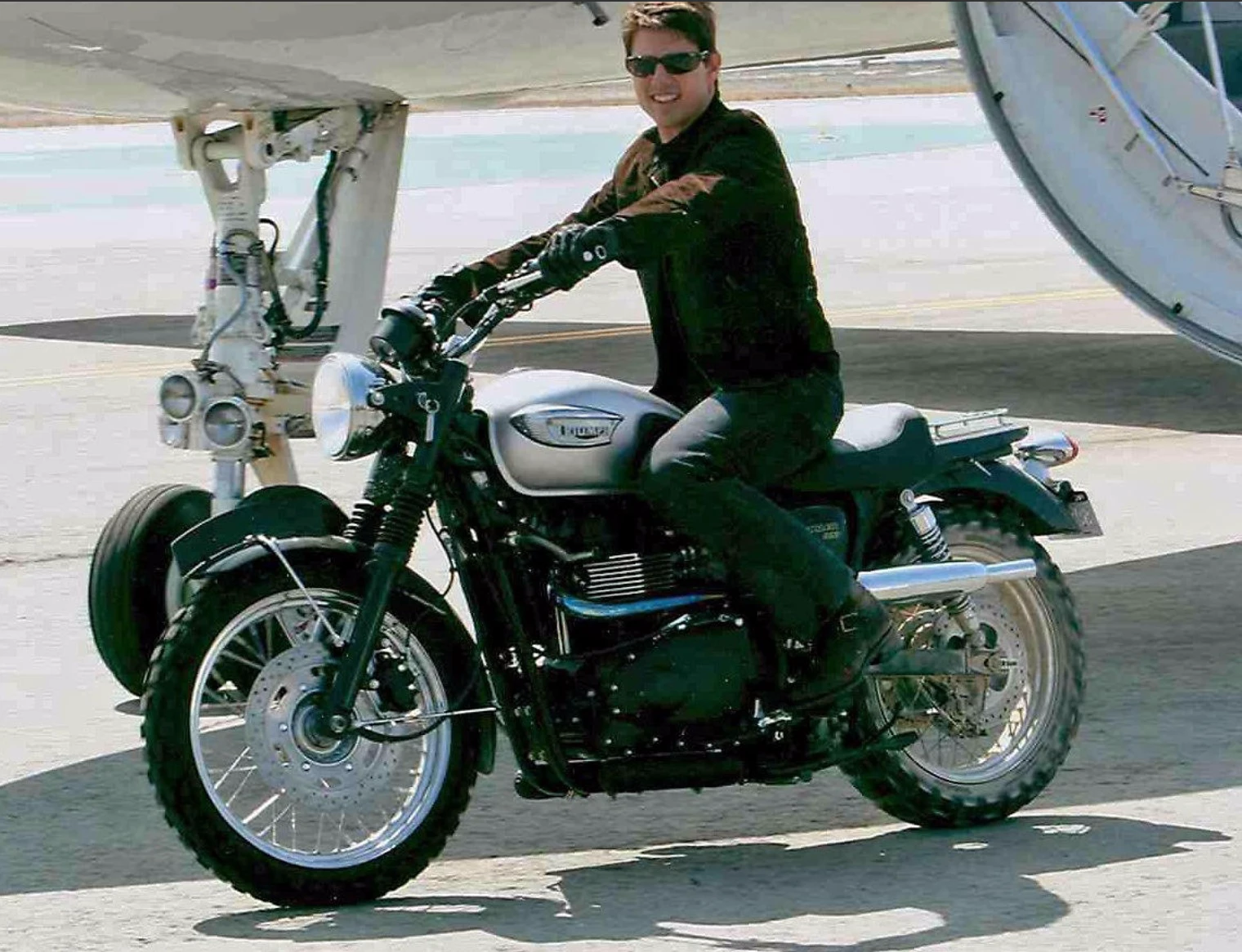 Modified in ‘street scrambler’ style, this Triumph Bonneville is one of five built by the Triumph factory in Hinckley, England specifically for the filming of Mission Impossible III, starring Tom Cruise, and is one of two used in the actual production. The 865cc bike began as a stock Triumph Bonneville and was modified with a custom paint scheme, stylised fenders and seat unit, a hand-made exhaust system and trials universal tires and predates Triumph's own production street scrambler design by several years. The machine sold for US$29,250 at a Bonhams auction in 2006 along with a letter from Todd K Andersen, Vice President, Marketing, Triumph Motorcycles (America) Ltd authenticating its origins and history.