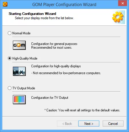 When you install GOM Player, it allows you to configure it for the best settings for your computer