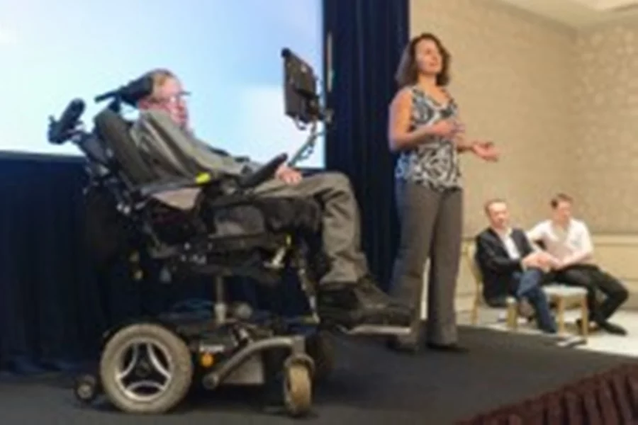Intel Principal Engineer Lama Nachman and Professor Stephen Hawking revealed his new Intel powered communications system in London