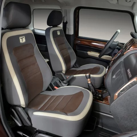 The two-tone theme continues inside