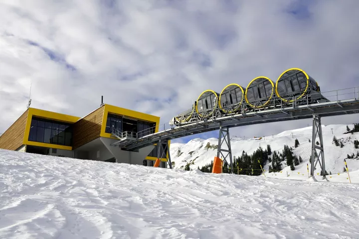 The Stoosbahn funicular railway connects the Swiss mountain village of Stoos to the valley below