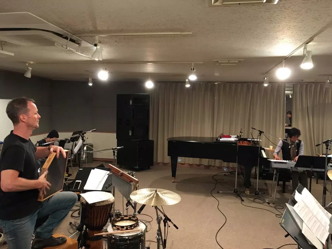 Musician Christopher Hardy trying out the aFrame digital hand drum