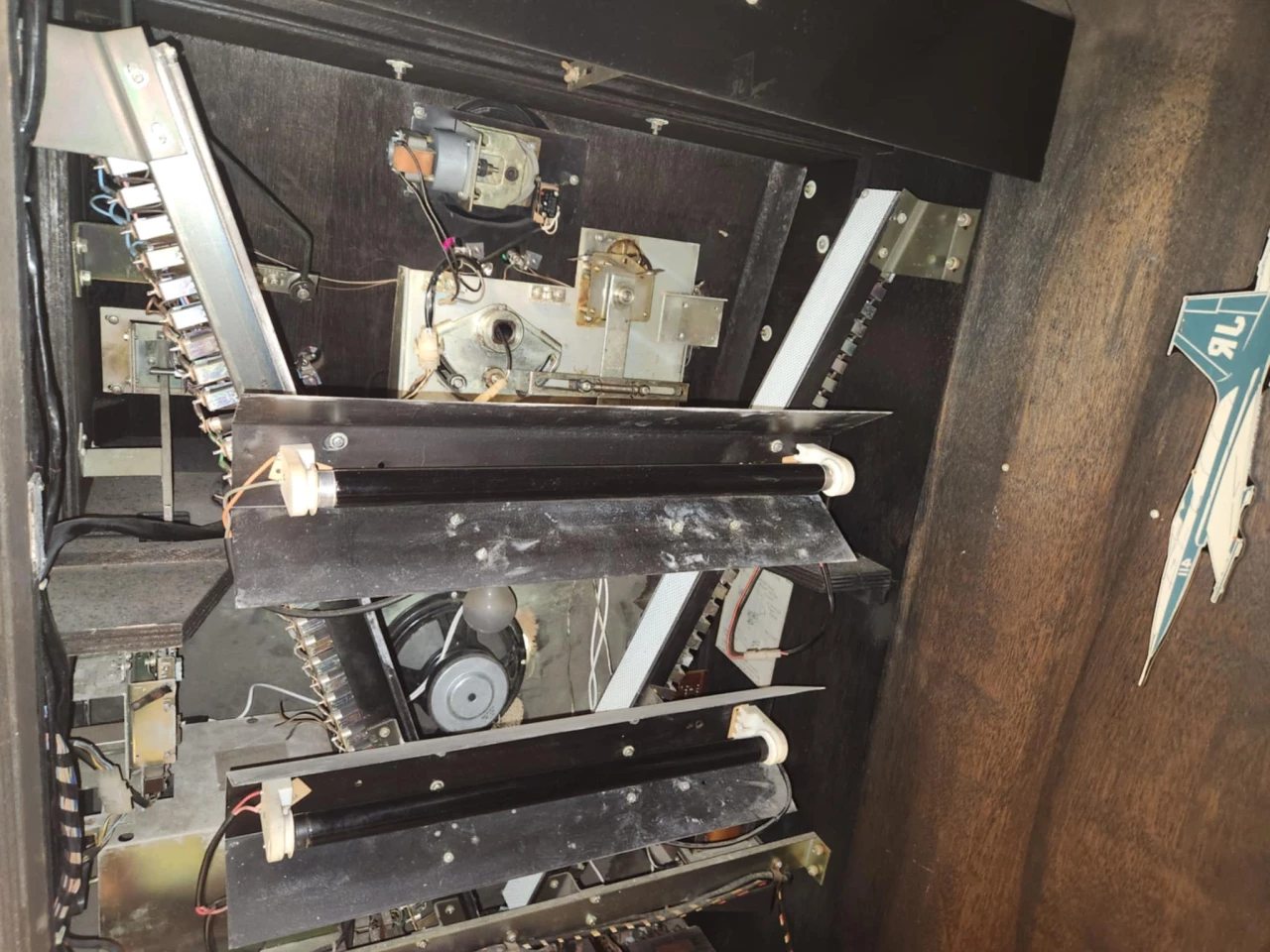 The V-shaped array of rocket lights that were reflected in a sheet of plexiglass