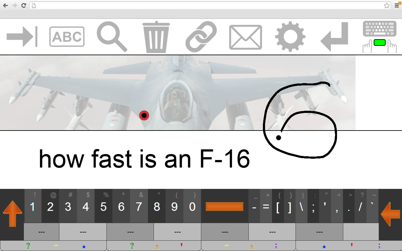 Separate layout screens are included for numbers and symbols, or a user can draw what's needed in the air and DexType will convert it to an onscreen character
