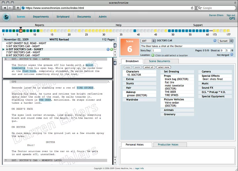 A script and breakdown page on scenechronize