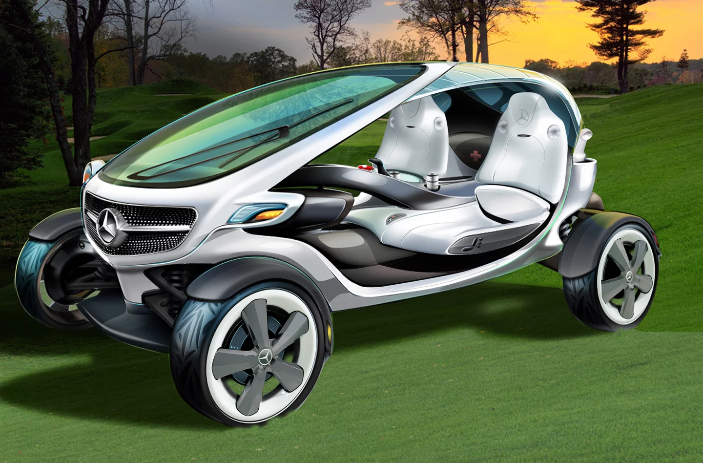 The Mercedes Vision Golf Cart is powered by electric hub motors