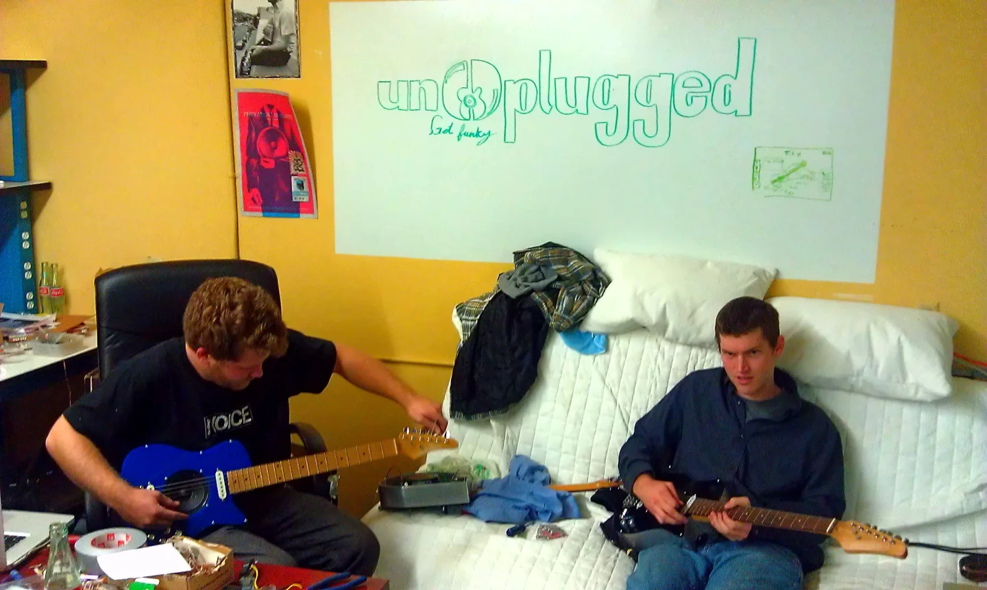 Andrew Penrose and Ari Atkins with the Unlimited electric guitar