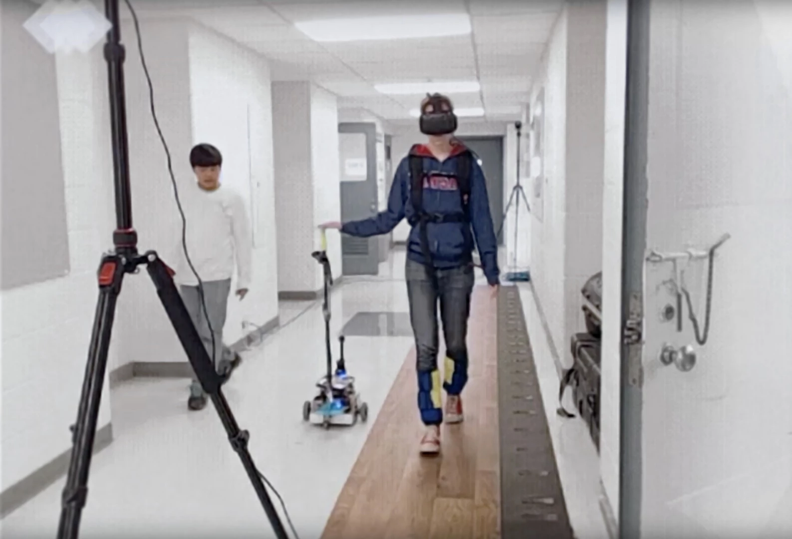 Test subjects wore a virtual reality headset which interfered with their gait