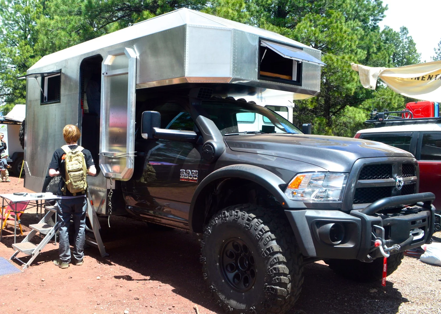 A newcomer to the expedition vehicle market, Montana's AeroContinental builds some rugged looking modules atop truck base chassis. Still in the works (the interior was basically bare metal), this model is built atop a Ram 3500 with AEV Prospector Package