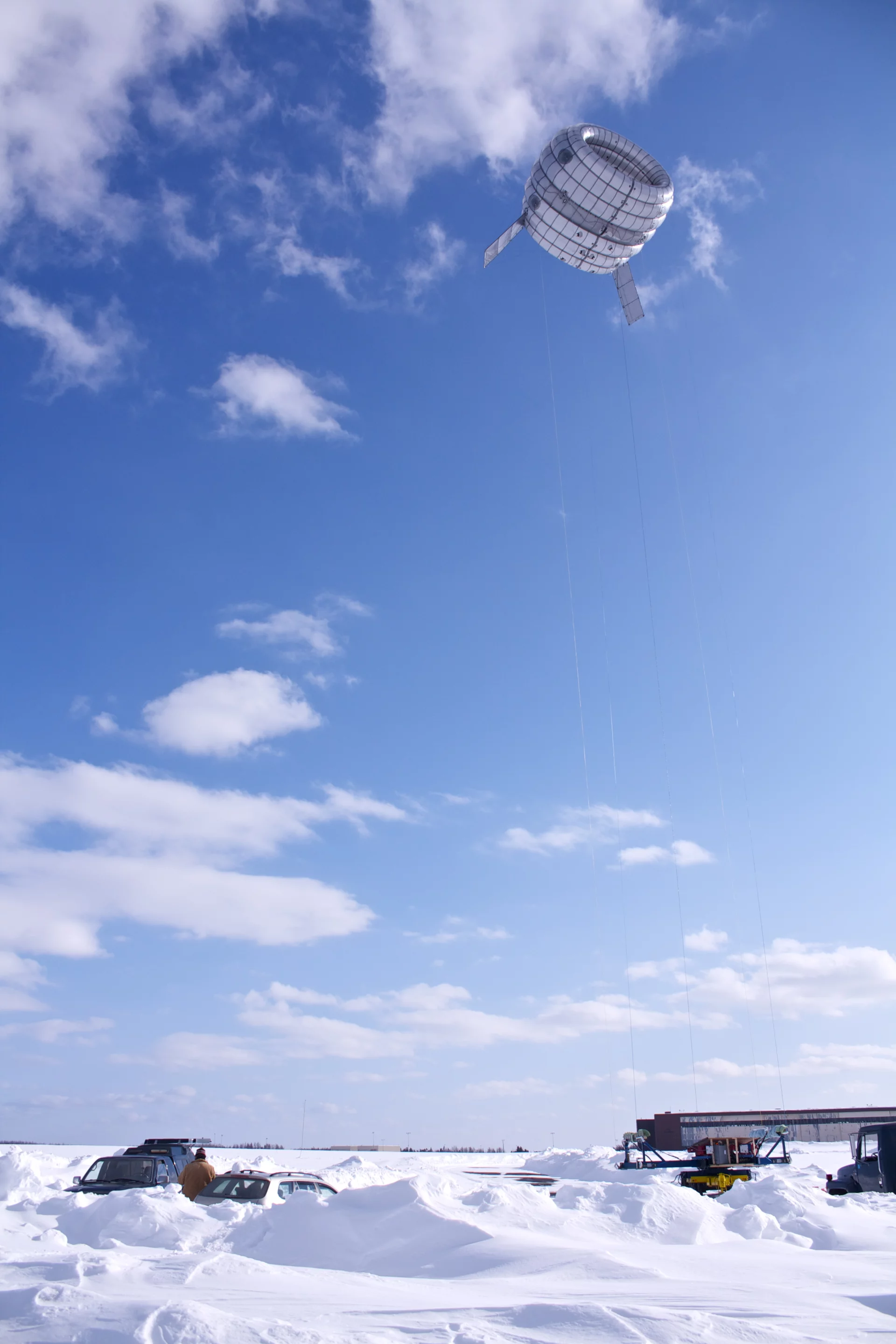 The AWT features an inflatable shell that is filled with helium, allowing it to float to higher altitudes where winds are often five times more powerful