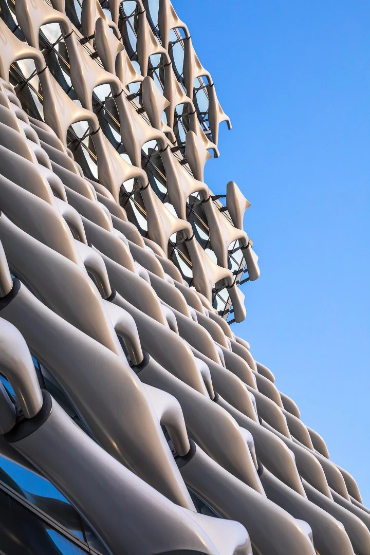 The Kolon One & Only Tower sports a very striking brise-soleil (sunscreen) made from interconnected fiber-reinforced plastic panels