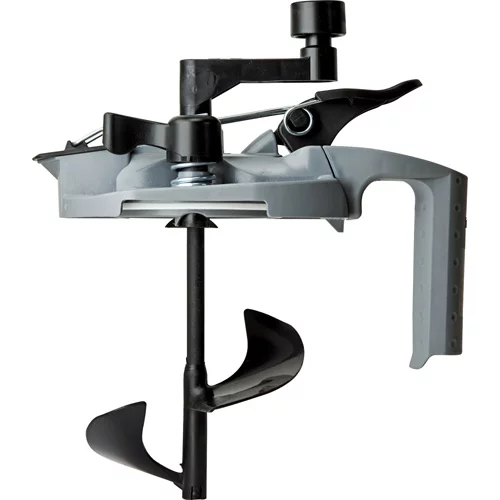 The Mixing Mate attaches to any standard quart-sized paint can using a pair or twisting clamps to lock it in place and prevent any leaks