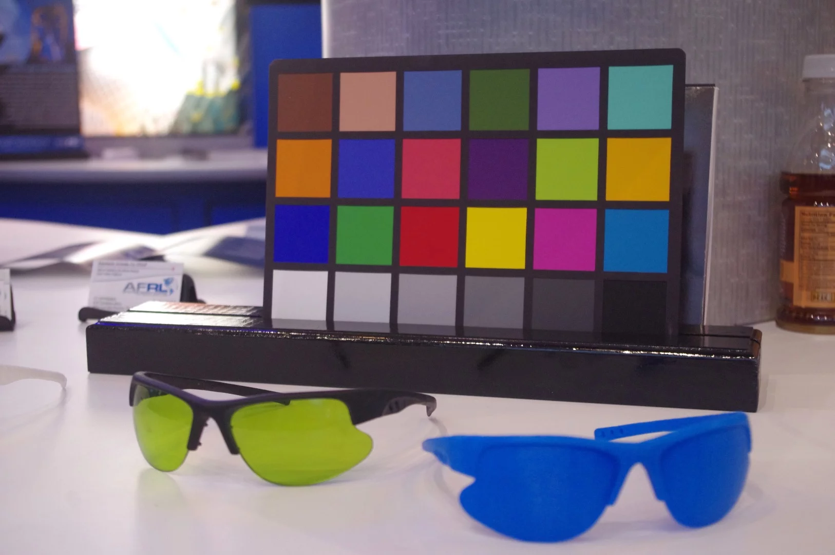 While there was plenty of large tech around at the Symposium, there were also some examples of more subtle breakthroughs. These lenses were developed by the Air Force Research Lab for NASA in order to protect astronauts from laser light. A similar material could be incorporated into space-suit visors.