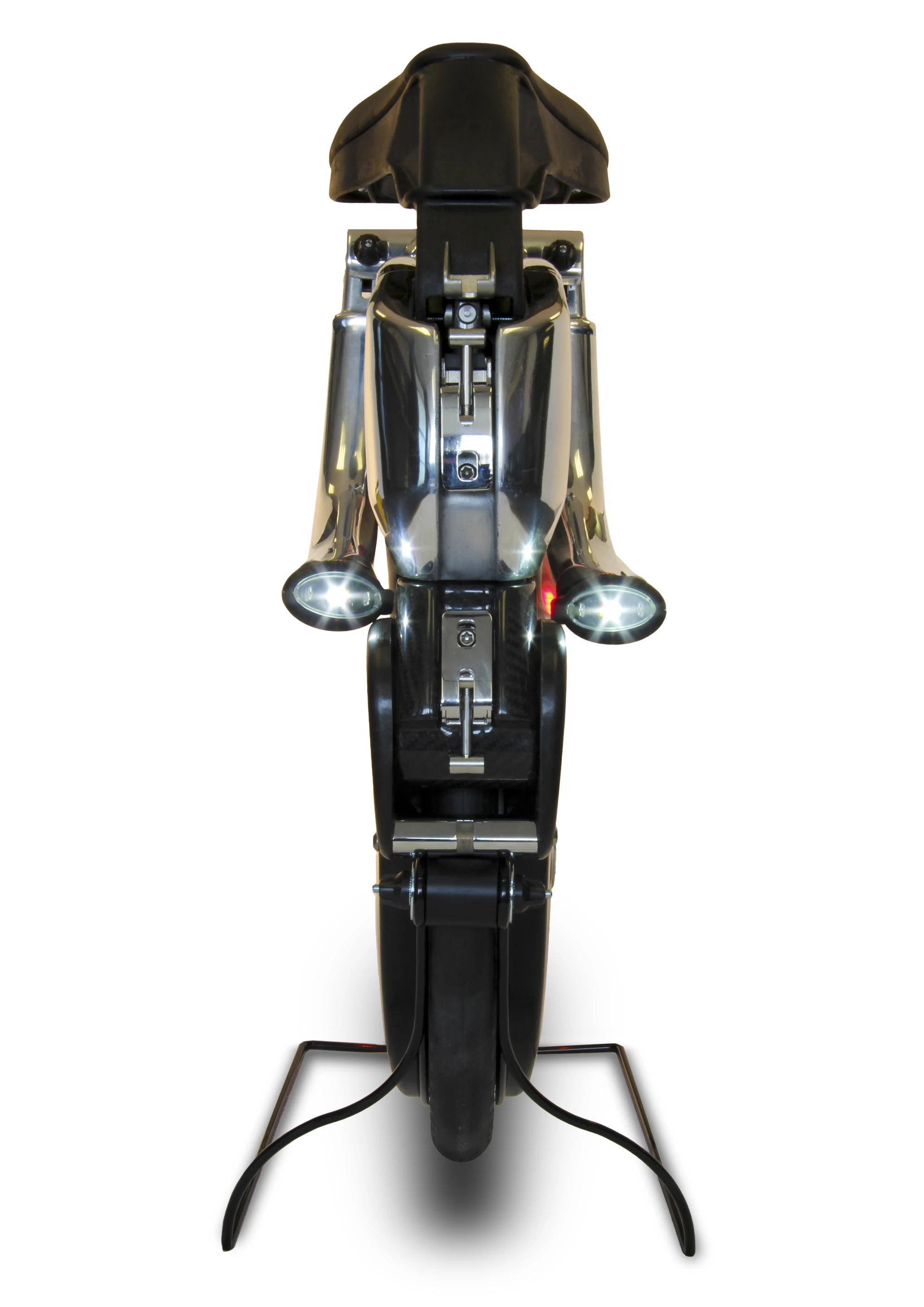 The Yikebike is a miniature, electric penny farthing made of carbon fiber capable of 25km/h (15 mph) with a range of 10 km or 20 km if you carry a spare battery