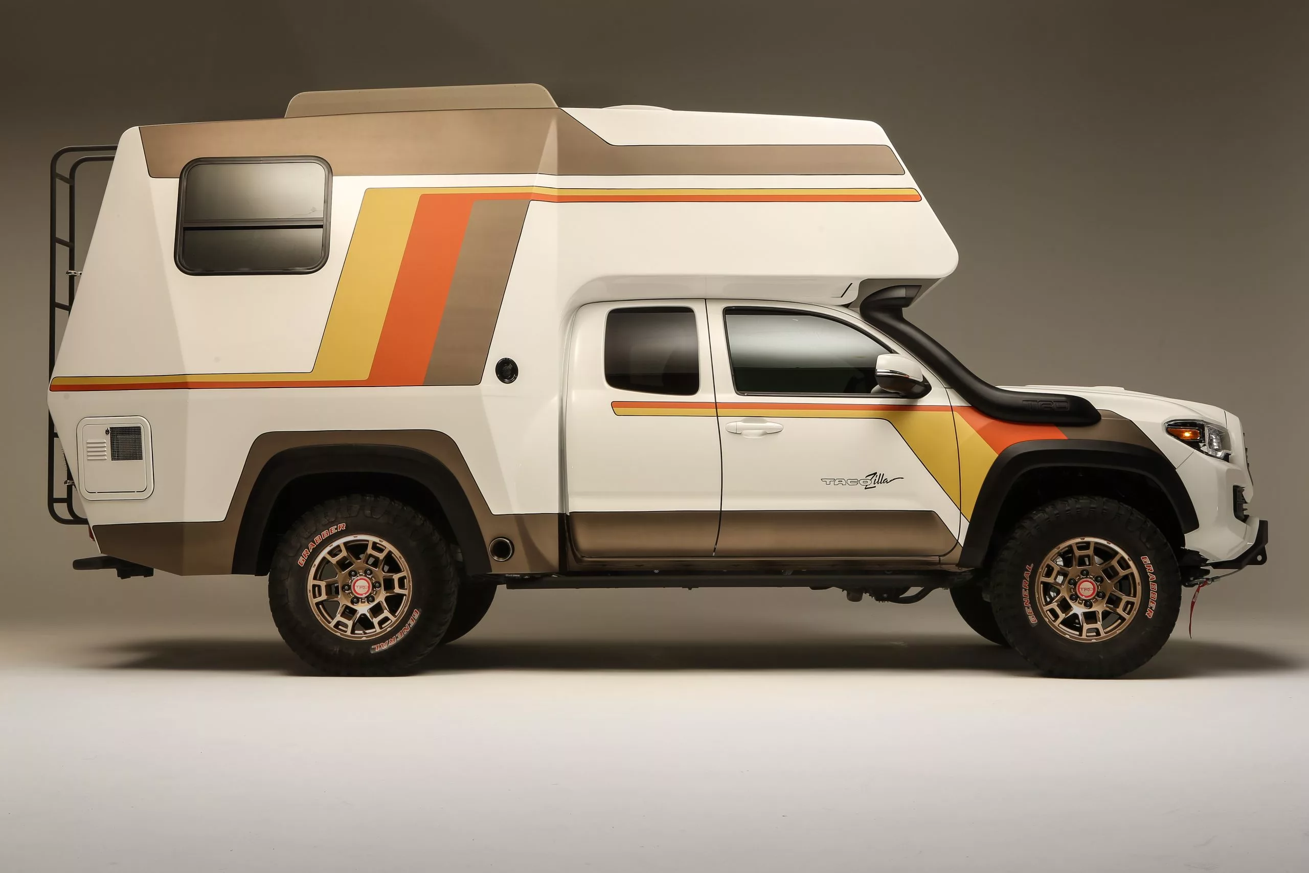 Toyota angles the sides of the camper to give the vehicle better clearance from rocks, tree branches and other obstacles without squeezing out too much interior space