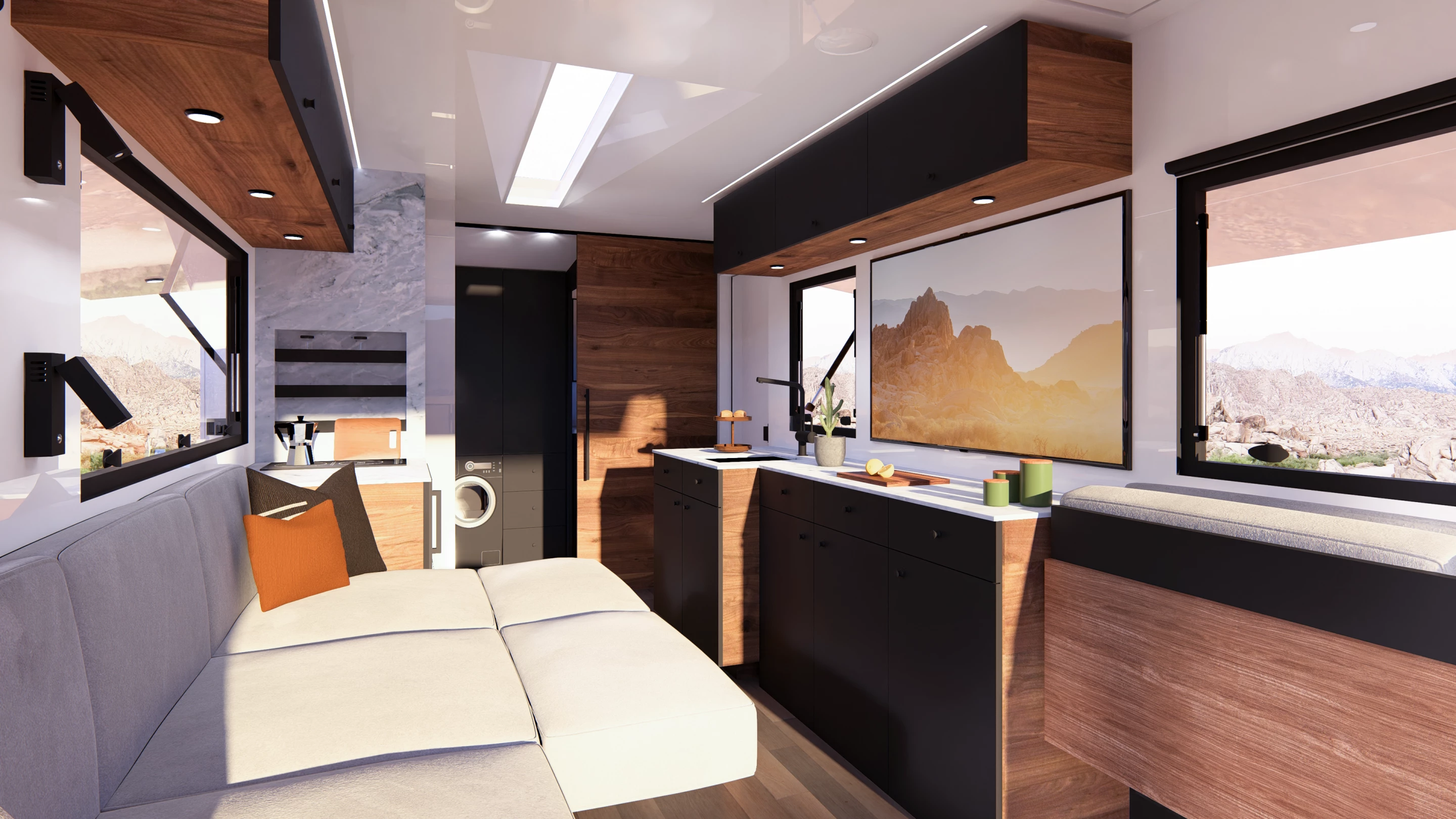 Campers can enjoy both a social lounge and a TV room with home entertainment system