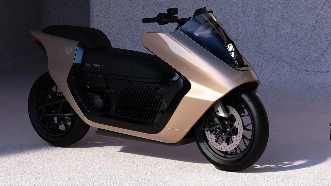 A sharply angled, road-going maxi-scooter