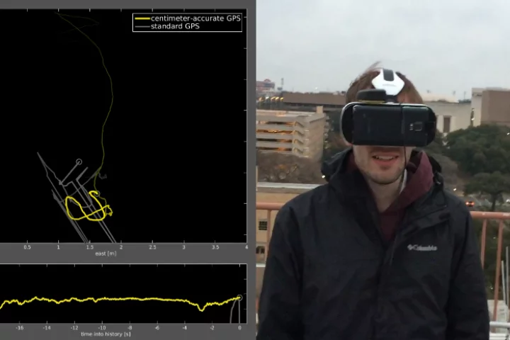Measuring the improved accuracy of a GPS-enabled VR headset (Image: University of Texas)