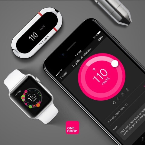 The One Drop system automatically logs a user's glucose data in the app