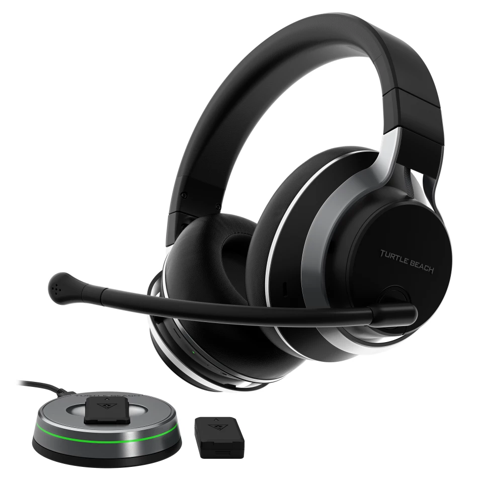 The Stealth Pro wireless headphones are supplied with two 12-hour battery packs, which are recharged atop the low-profile wireless transmitter module