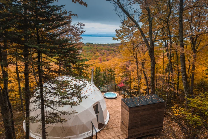 Dômes Charlevoix located in Petite-Rivière-Saint-François, Quebec, Canada features a series gorgeous eco-luxury geodesic domes