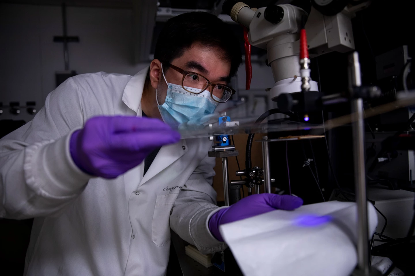 Changyeong Jeong, a graduate student in electrical engineering and computer science, during the development of the conductive plastic at the University of Michigan