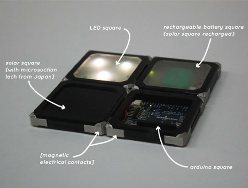 B-Squares are flat electronic modules that can be joined together in different configurations, to create different devices