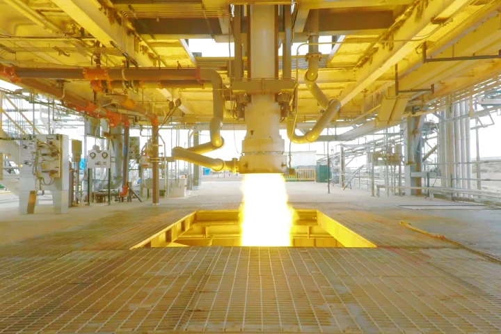 A test firing of Orion's propulsion system took place at the White Sands Test Facility in New Mexico
