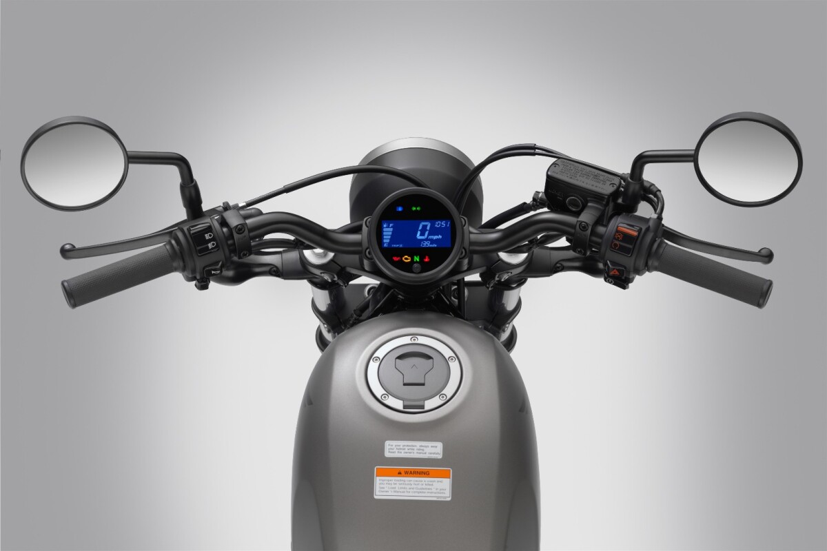 A digital touch of practicality in the otherwise classic-looking package of the 2017 Honda Rebel