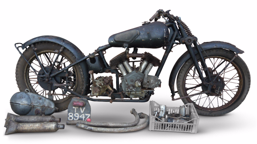 Though this 1933 Brough Superior 11-50HP is a restoration project, it is an ideal candidate, with most of its original equipment still present