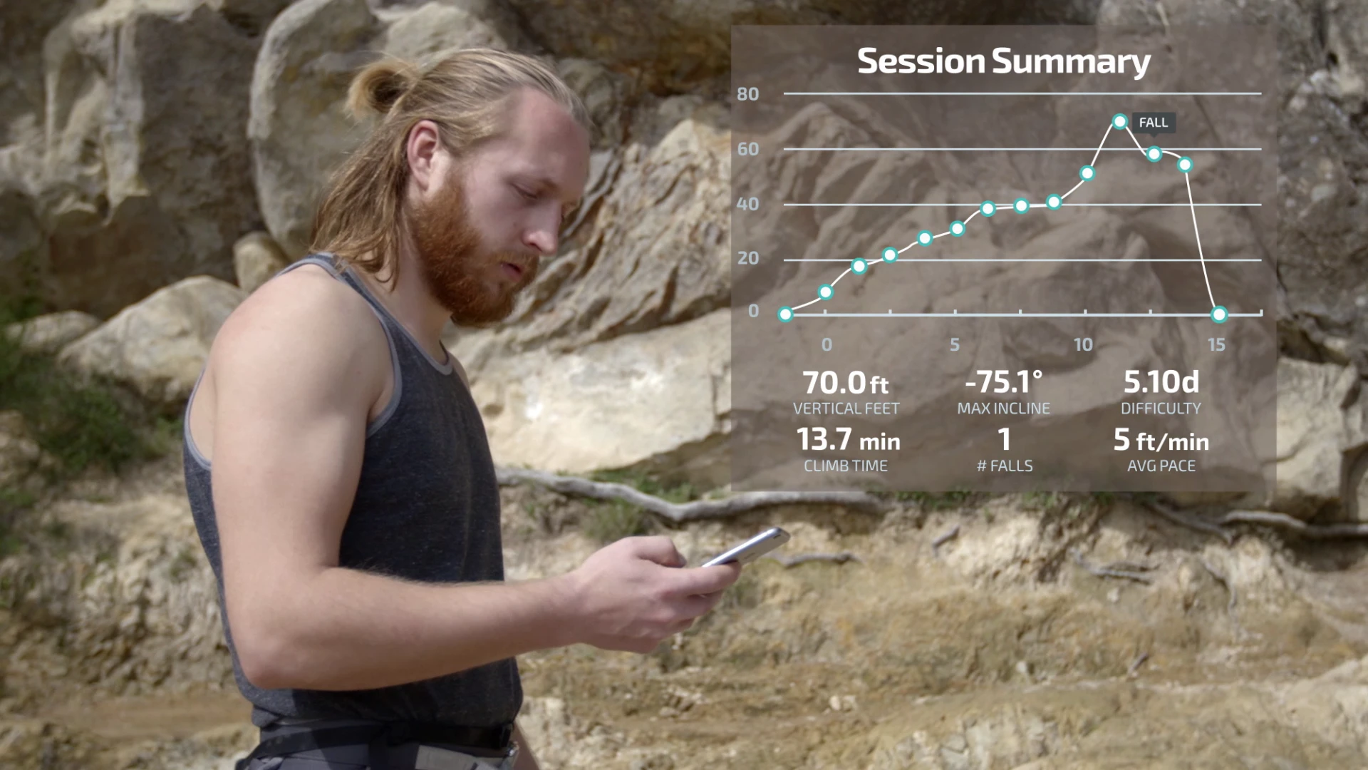 The activity tracker monitors users' performance as they ascend gym walls and mountain peaks