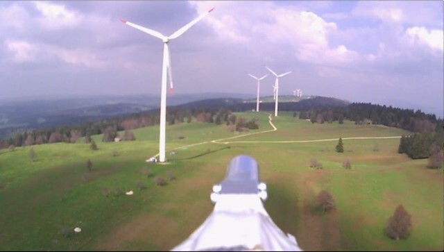 View from the field testing in a wind farm of the Swiss team's novel instrumented drone fitted with a suite of sensors.