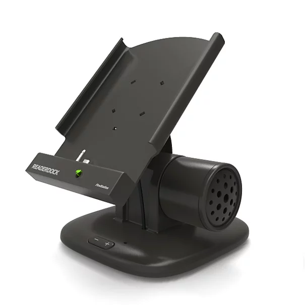 The FireStation features a dual connector and the Kindle Fire is powered on or off via a button the front of the cradle