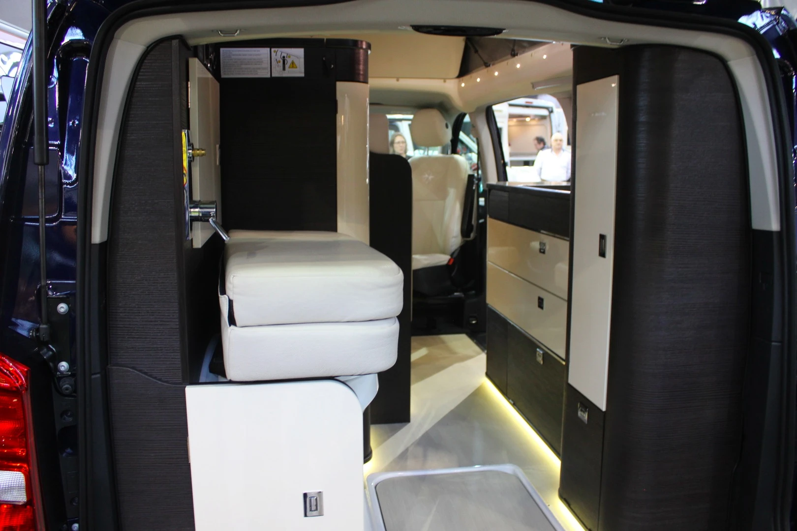 Westfalia slides a toilet in the rear of the Mercedes Jules Verne camper van