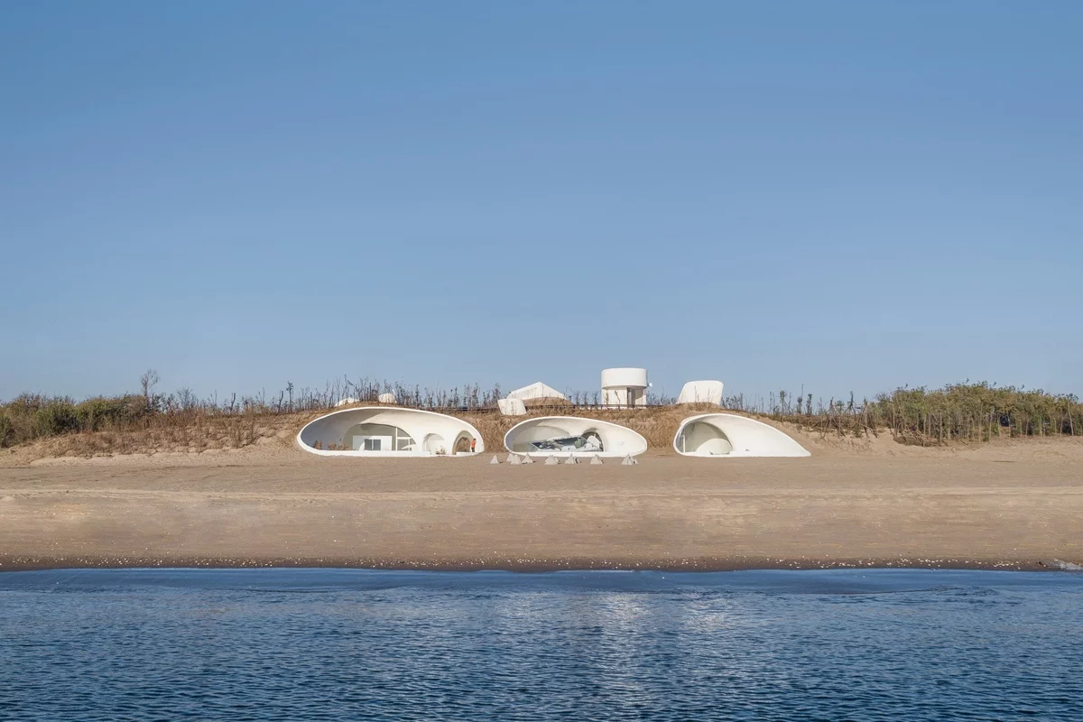 The UCCA Dune Art Museum consists of a complex concrete shell that was largely handmade by locals