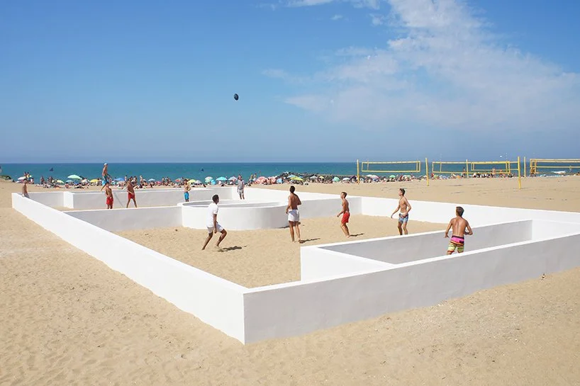 A walled soccer field in 2016