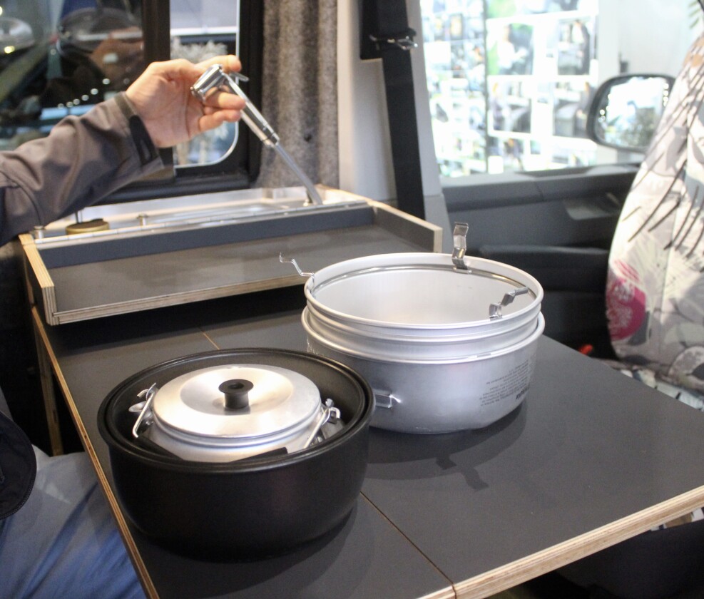 The SpaceCamper Limited comes with a Trangia cookset