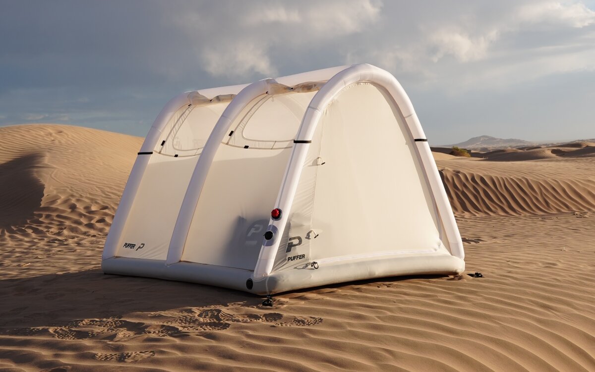 2-minute tent throws some curvy air arches into classic A-frame design