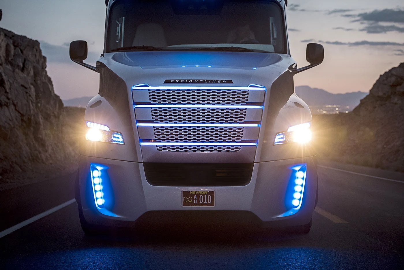 The Freightliner Inspiration showing its new license plate