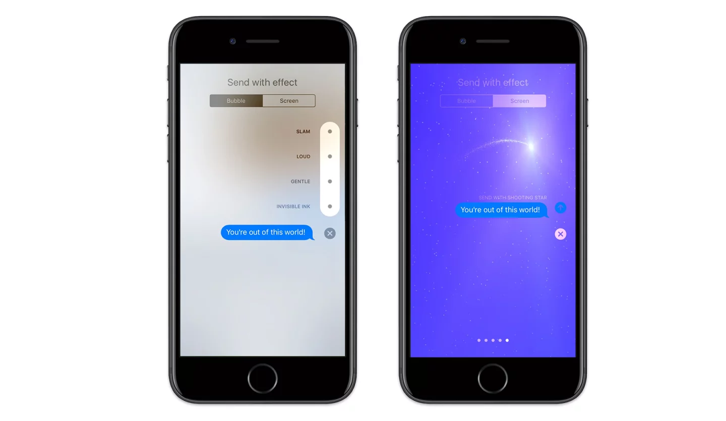 Messages lets you send bubble-only and full-screen animations alongside your iMessage